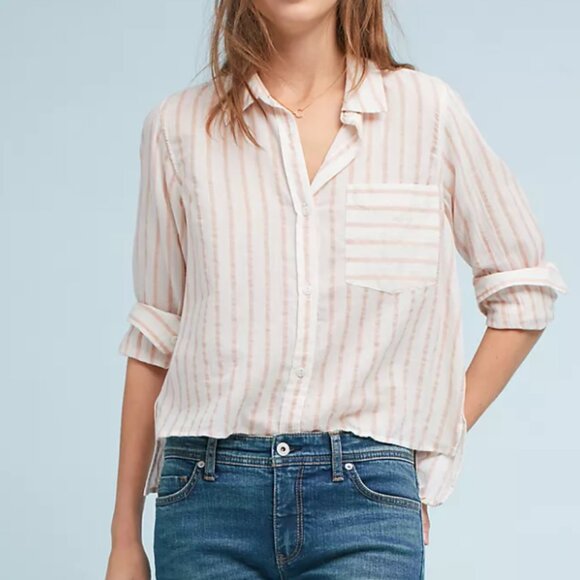 Current Elliott The Candid Button Down Shirt in Sheer Cotton Cream Peach Size S - Picture 1 of 9